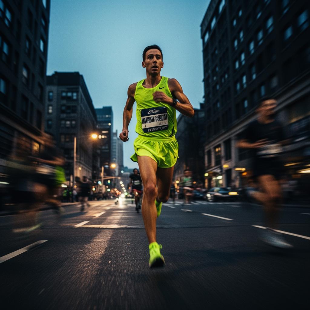 Marathon Chaser mid-stride on a city street